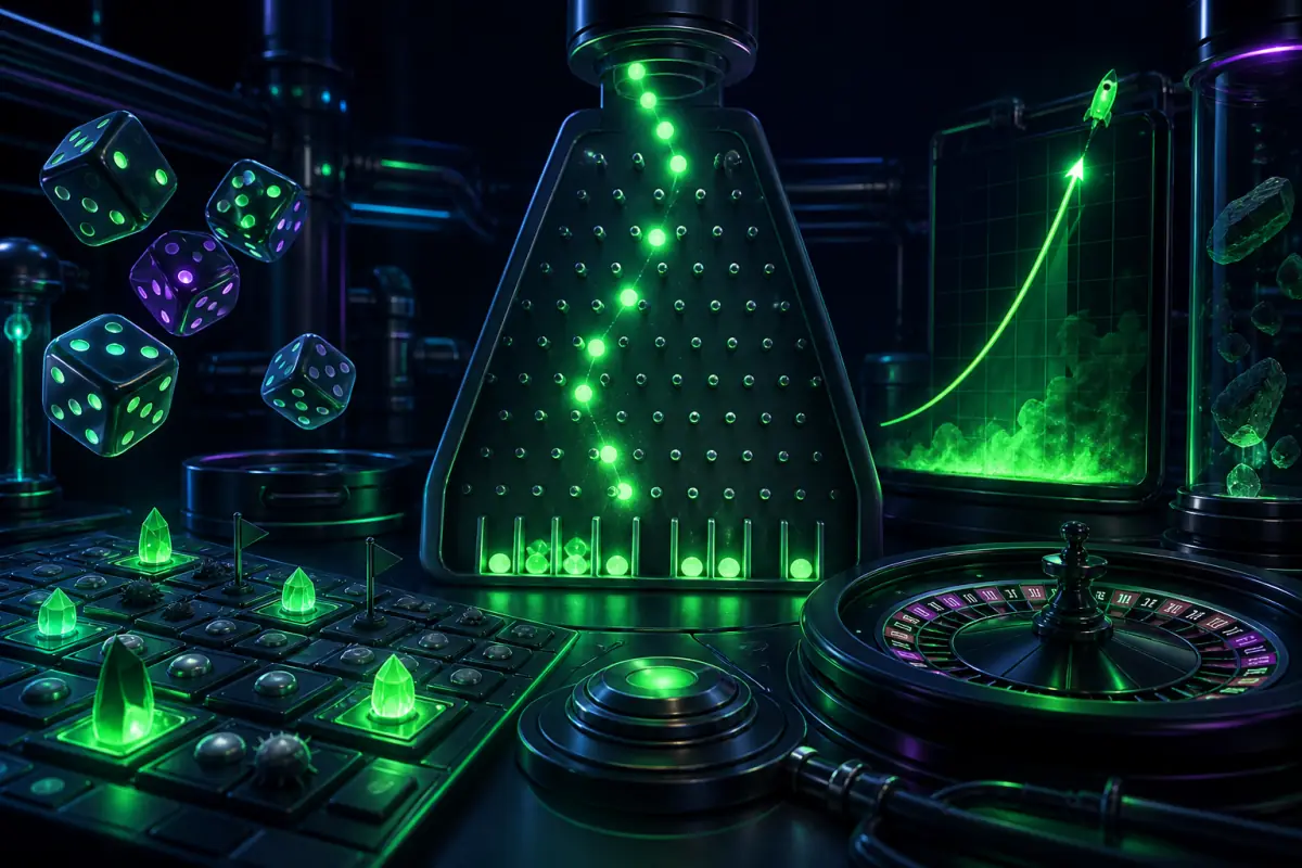 Gamdom in-house game mechanics including Plinko, dice, mines and roulette