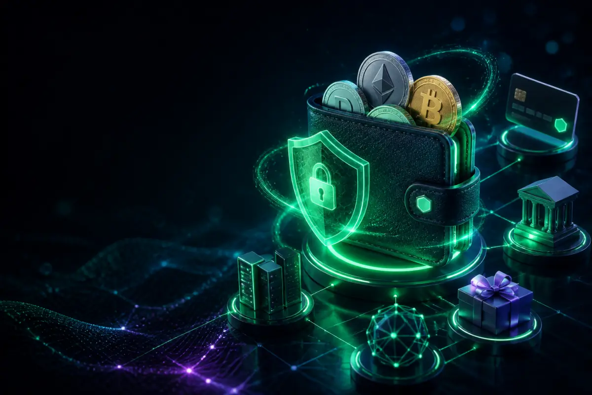Secure wallet with crypto, card, bank and gift-card payment routes