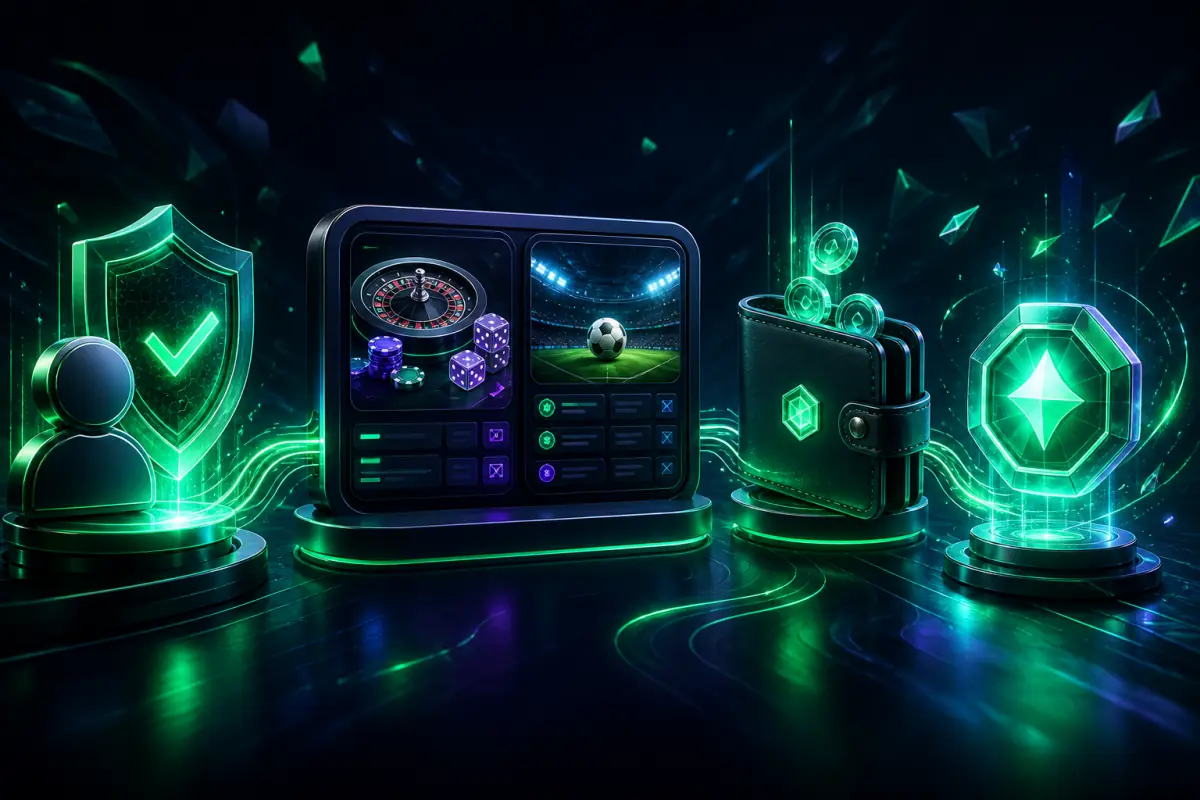 Four connected Gamdom platform layers for account, games, wallet and rewards